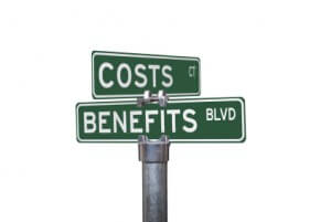 Street sign showing cost and benefits