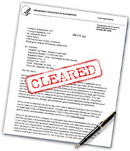 FDA letter with red CLEARED stamped on top