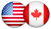 Two circles, one with the Canadian Flag one with USA Flag indicating made in USA & Canada 