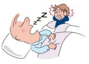 Illustration of man snoring and woman covering ears