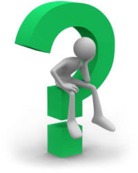 illustration of person pondering on top of question mark