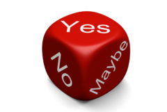 Decision dice with yes, no, and maybe shown 