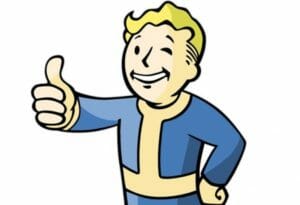 Cartoon of man giving thumbs up because of success