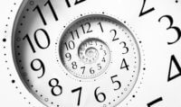 Spiraling clock demonstrating passage of time 