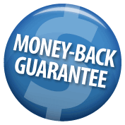 Blue money-back guarantee button